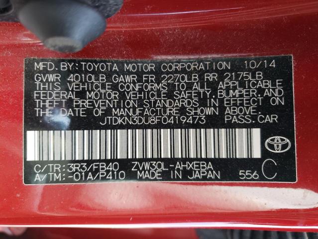 JTDKN3DU8F0419473 - 2015 TOYOTA PRIUS RED photo 12