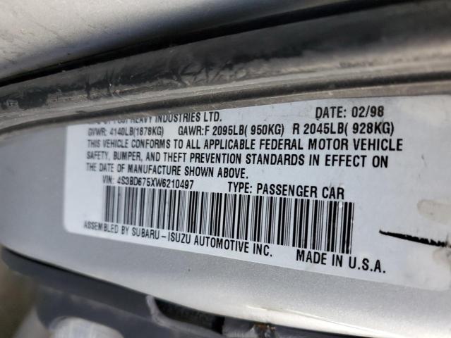 4S3BD675XW6210497 - 1998 SUBARU LEGACY GT SILVER photo 12