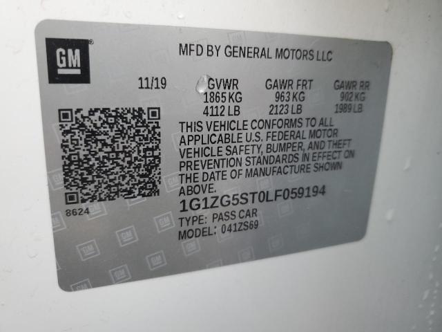 1G1ZG5ST0LF059194 - 2020 CHEVROLET MALIBU RS 白色 照片 13