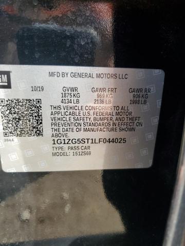 1G1ZG5ST1LF044025 - 2020 CHEVROLET MALIBU RS შავი ფოტო 12