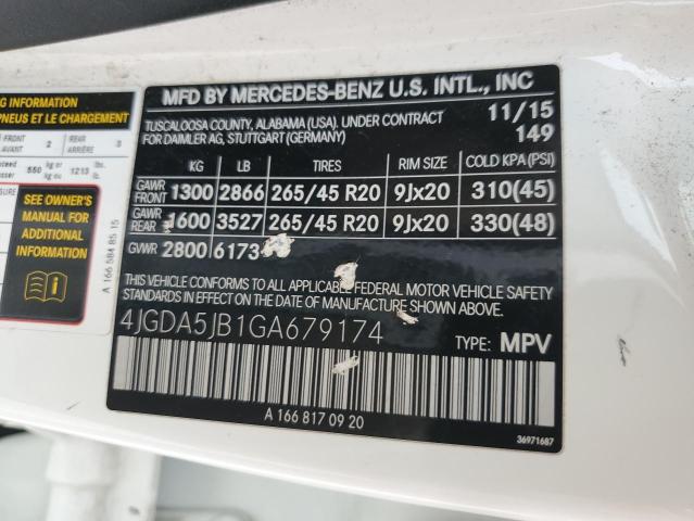 4JGDA5JB1GA679174 - 2016 MERCEDES-BENZ GLE 350 WHITE photo 13