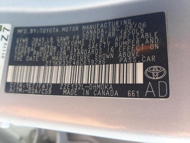 2T1KR32E46C619286 - 2006 TOYOTA COROLLA MA XR SILVER photo 12