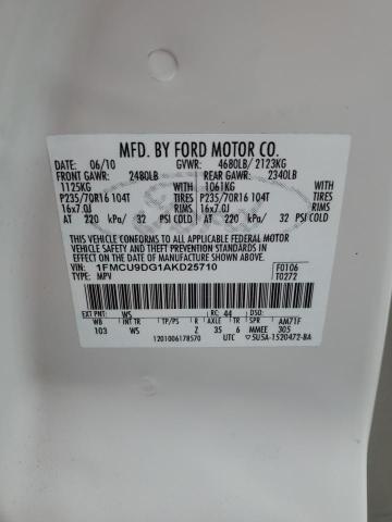 1FMCU9DG1AKD25710 - 2010 FORD ESCAPE XLT WHITE photo 13