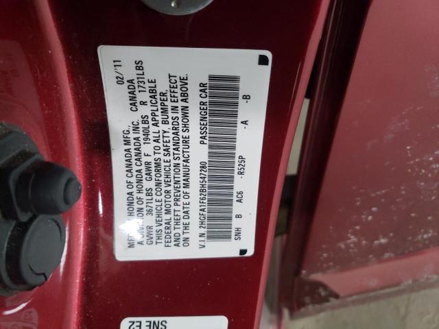 2HGFA1F62BH547280 - 2011 HONDA CIVIC LX-S برغندي صورة 13