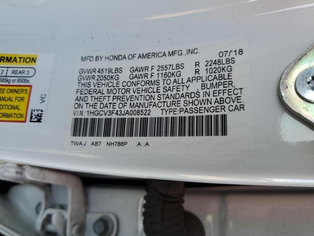 1HGCV3F43JA008522 - 2018 HONDA ACCORD HYBRID EX WHITE photo 12