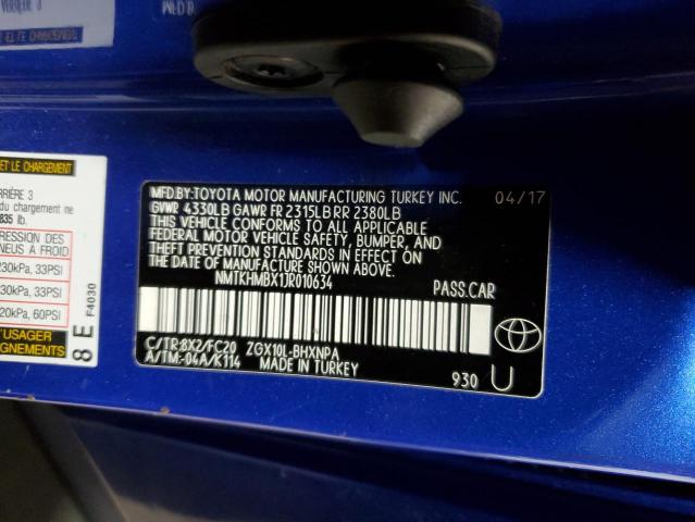 NMTKHMBX1JR010634 - 2018 TOYOTA C-HR XLE BLUE photo 13