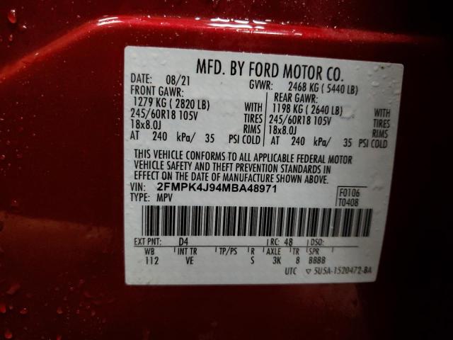 2FMPK4J94MBA48971 - 2021 FORD EDGE SEL RED photo 14