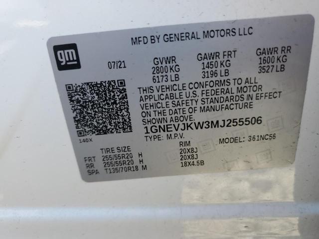 1GNEVJKW3MJ255506 - 2021 CHEVROLET TRAVERSE RS WHITE photo 13