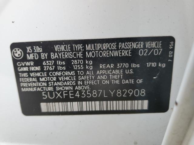 5UXFE43587LY82908 - 2007 BMW X5 3.0I WHITE photo 13