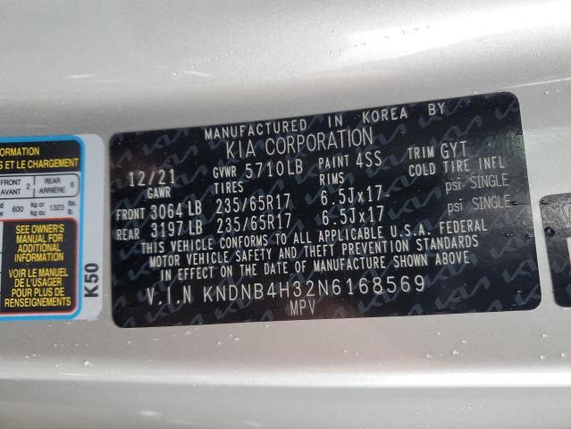 KNDNB4H32N6168569 - 2022 KIA CARNIVAL LX SILVER photo 13