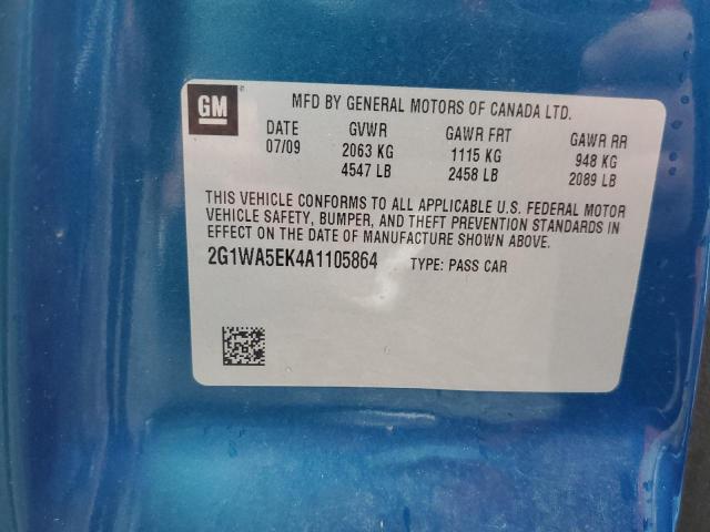 2G1WA5EK4A1105864 - 2010 CHEVROLET IMPALA LS BLUE photo 12