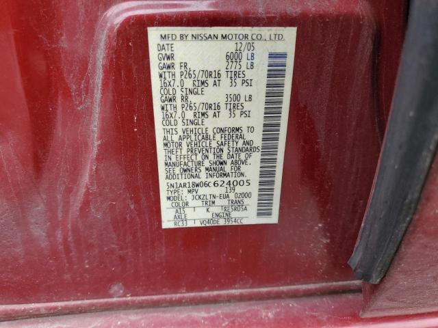5N1AR18W06C624005 - 2006 NISSAN PATHFINDER LE ბურგუნდია ფოტო 13
