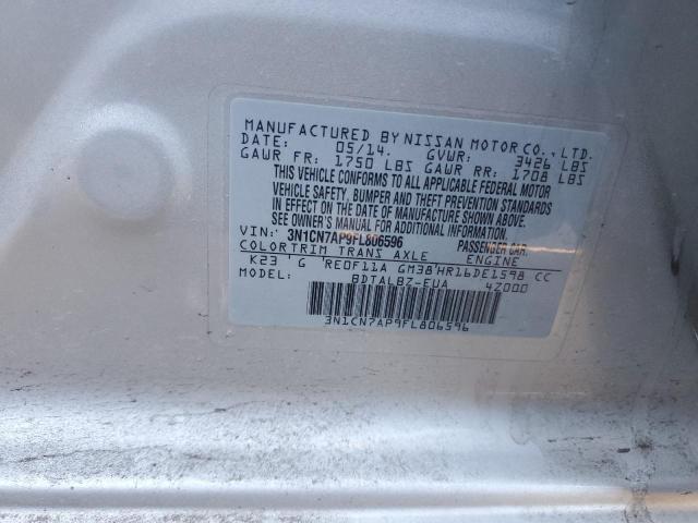 3N1CN7AP9FL806596 - 2015 NISSAN VERSA S SILVER photo 12