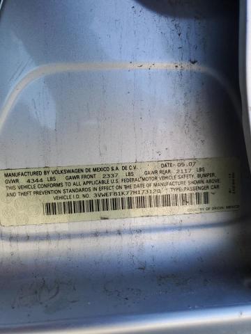 3VWEF81K77M173120 - 2007 VOLKSWAGEN JETTA WOLFSBURG 银色 照片 13