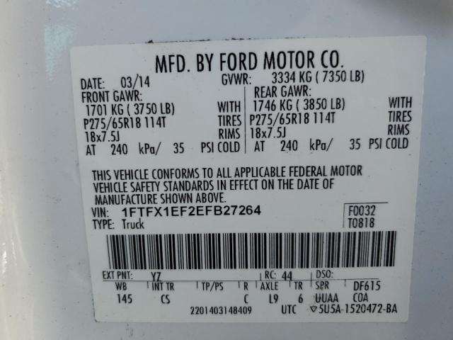 1FTFX1EF2EFB27264 - 2014 FORD F150 SUPER CAB WHITE photo 12