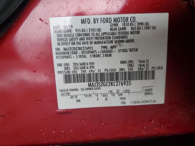 MAJ3S2GE2KC276935 - 2019 FORD ECOSPORT SE წითელი ფოტო 13