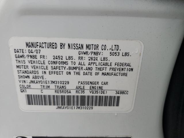 JNKAY01E17M310229 - 2007 INFINITI M35 BASE WHITE photo 12