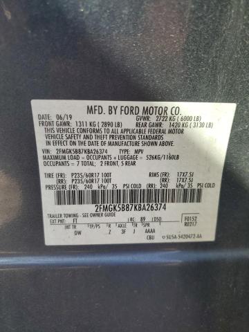 2FMGK5B87KBA26374 - 2019 FORD FLEX SE BLUE photo 14