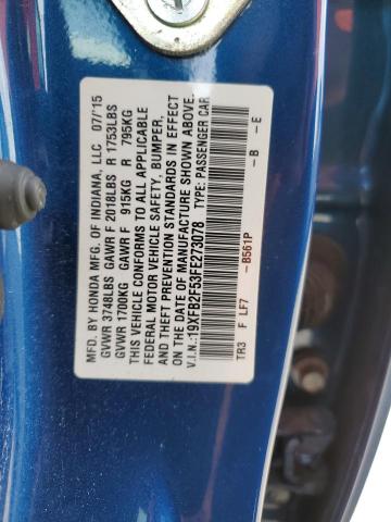 19XFB2F53FE273078 - 2015 HONDA CIVIC LX BLUE photo 12