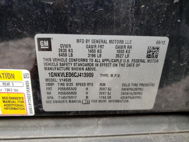 1GNKVLED6CJ413909 - 2012 CHEVROLET TRAVERSE LTZ CHARCOAL photo 13