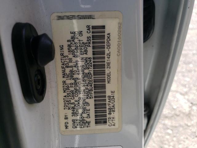 5YFBU4EEXDP172248 - 2013 TOYOTA COROLLA BASE WHITE photo 12