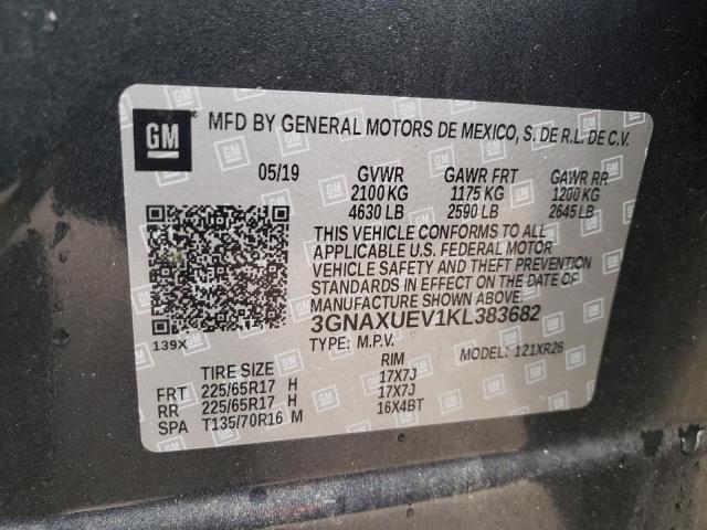 3GNAXUEV1KL383682 - 2019 CHEVROLET EQUINOX LT GRAY photo 14