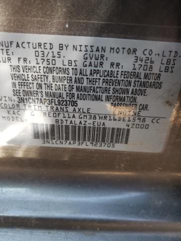 3N1CN7AP3FL923705 - 2015 NISSAN VERSA S GRAY photo 13