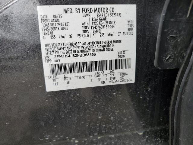 2FMTK4J82FBB68356 - 2015 FORD EDGE SEL GRAY photo 14