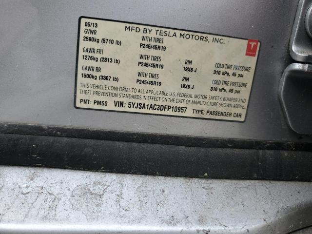 5YJSA1AC3DFP10957 - 2013 TESLA MODEL S 银色 照片 13