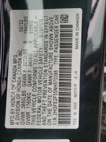 2HGFE2F55NH570395 - 2022 HONDA CIVIC SPORT 黑色 照片 10