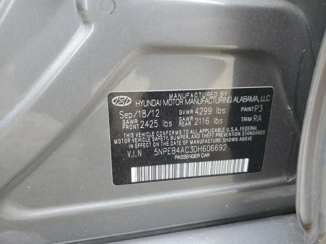 5NPEB4AC3DH606692 - 2013 HYUNDAI SONATA GLS GRAY photo 12