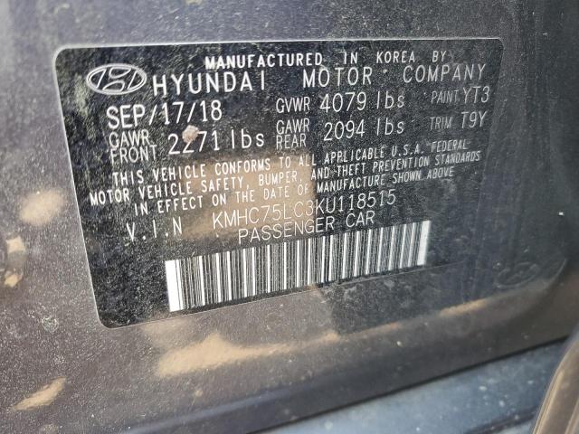 KMHC75LC3KU118515 - 2019 HYUNDAI IONIQ SEL GRAY photo 12