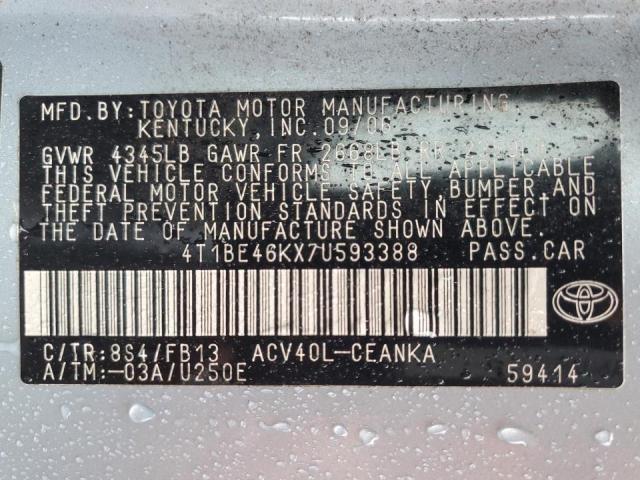 4T1BE46KX7U593388 - 2007 TOYOTA CAMRY CE BLUE photo 13