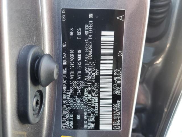 5TDKKRFH6FS107385 - 2015 TOYOTA HIGHLANDER XLE GRAY photo 12