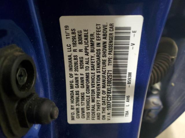 19XFC2F8XLE002571 - 2020 HONDA CIVIC SPORT 蓝色 照片 12