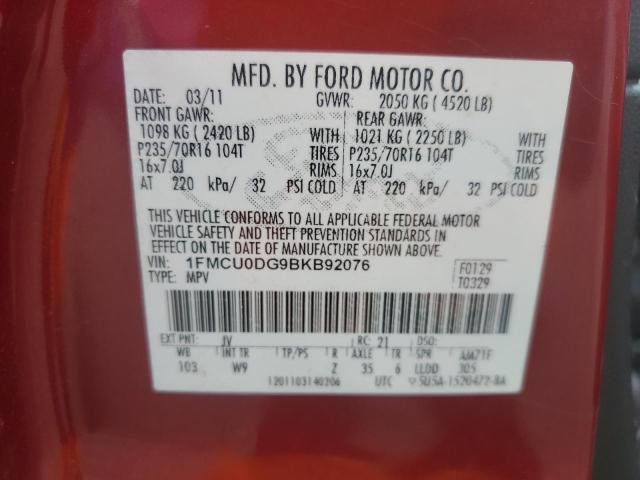 1FMCU0DG9BKB92076 - 2011 FORD ESCAPE XLT BURGUNDY photo 14