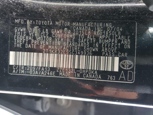 2T1KR32E55C349936 - 2005 TOYOTA COROLLA MA XR BLACK photo 12