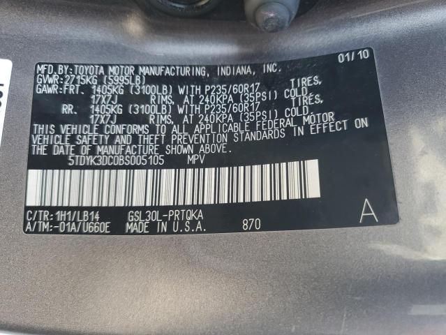 5TDYK3DC0BS005105 - 2011 TOYOTA SIENNA XLE CHARCOAL photo 14