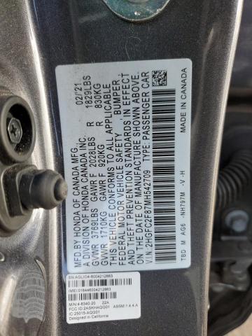 2HGFC2F87MH542709 - 2021 HONDA CIVIC SPORT GRAY photo 12