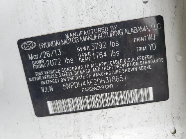 5NPDH4AE2DH318657 - 2013 HYUNDAI ELANTRA GLS WHITE photo 12