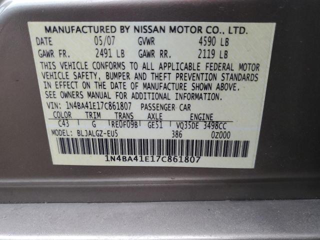 1N4BA41E17C861807 - 2007 NISSAN MAXIMA SE TAN photo 13