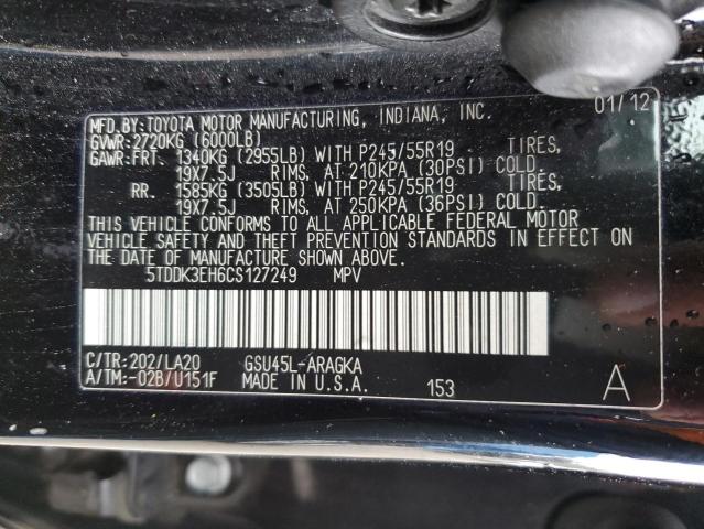 5TDDK3EH6CS127249 - 2012 TOYOTA HIGHLANDER LIMITED BLACK photo 14