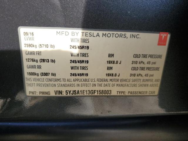 5YJSA1E13GF158003 - 2016 TESLA MODEL S BLACK photo 13