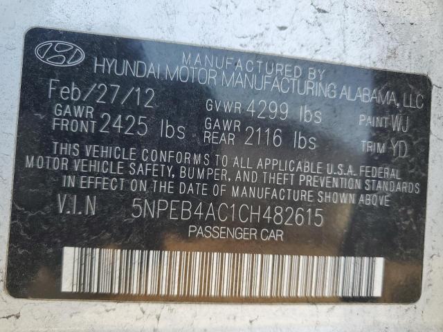 5NPEB4AC1CH482615 - 2012 HYUNDAI SONATA GLS WHITE photo 12