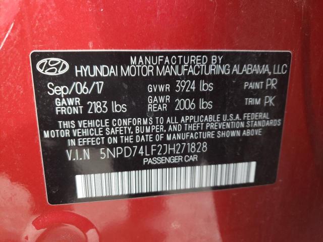 5NPD74LF2JH271828 - 2018 HYUNDAI ELANTRA SE RED photo 13