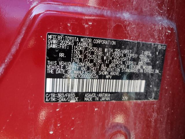 JTMZFREV2DD025026 - 2013 TOYOTA RAV4 LE RED photo 13