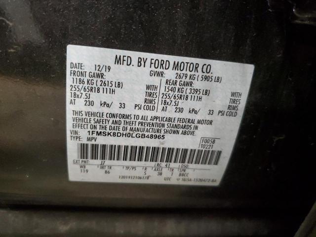 1FMSK8DH0LGB48965 - 2020 FORD EXPLORER XLT GRAY photo 13