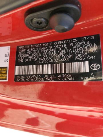 JTKJF5C74E3074433 - 2014 TOYOTA SCION TC RED photo 12