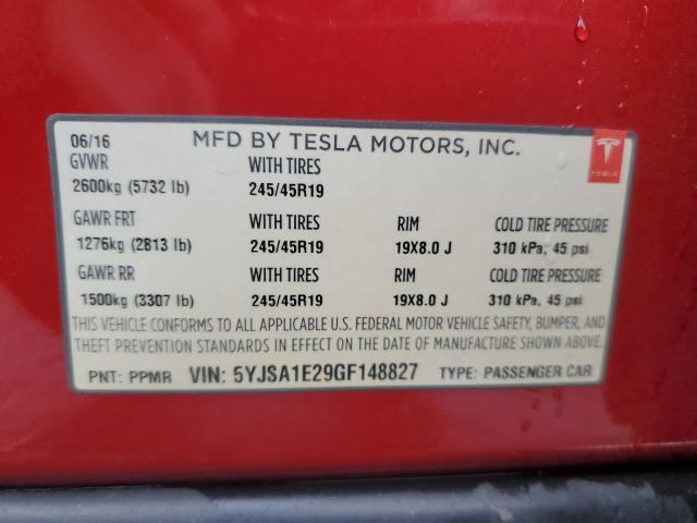5YJSA1E29GF148827 - 2016 TESLA MODEL S 红色 照片 12