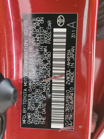 JTDKN3DU4A0134780 - 2010 TOYOTA PRIUS RED photo 12